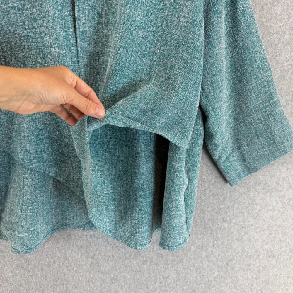 Signature Collection by Fridaze Linen Blend Open Front Jacket Topper Teal Blue M